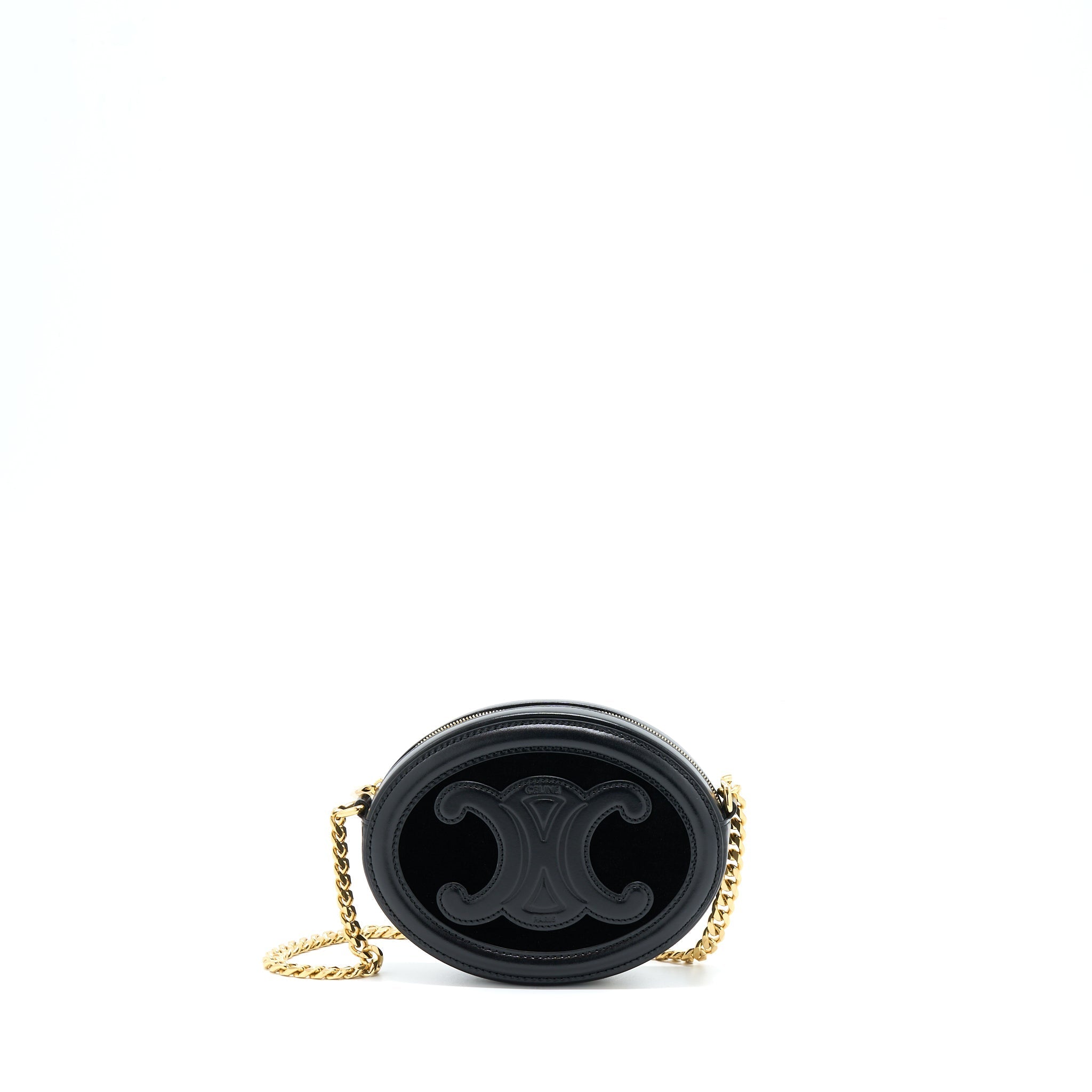 Celine Oval Bag Cuir Triomphe Calfskin/Velvet with Chain