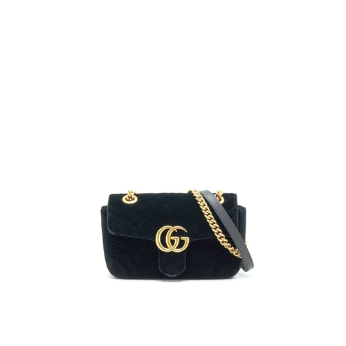 GUCCI VELVET MINI GG MARMONT BAG BLACK