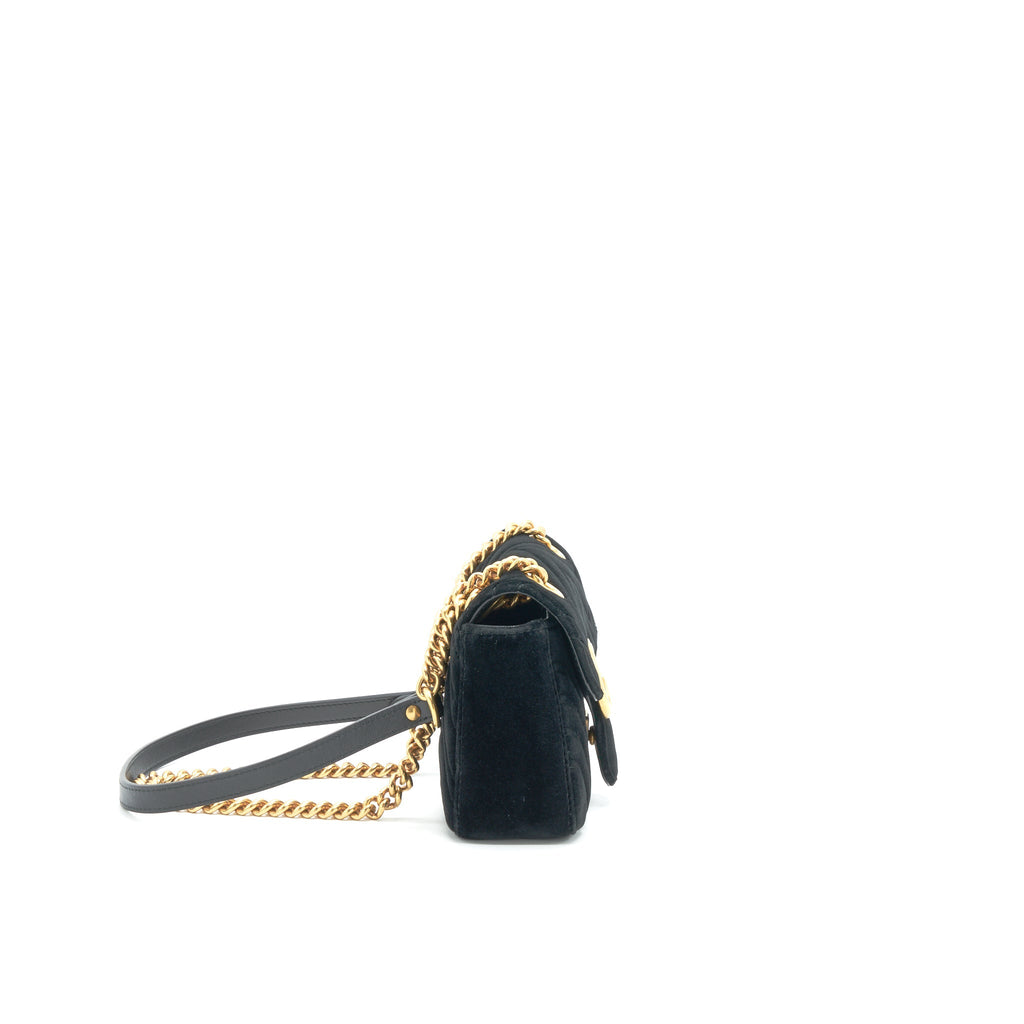 GUCCI VELVET MINI GG MARMONT BAG BLACK