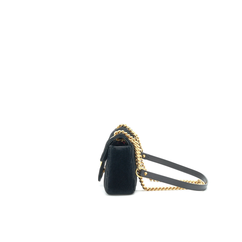 GUCCI VELVET MINI GG MARMONT BAG BLACK