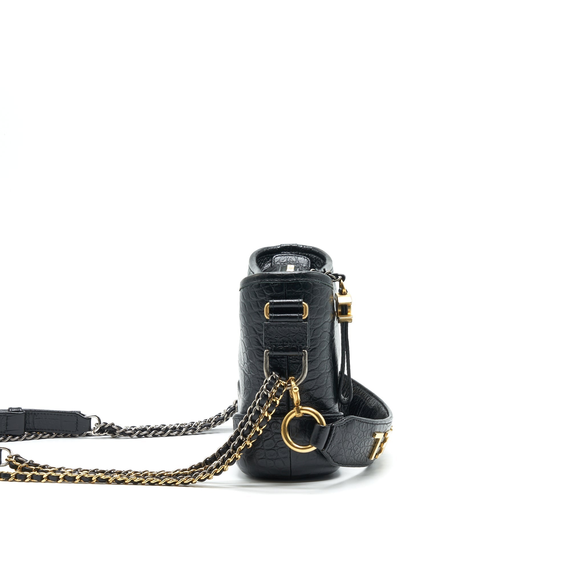 Chanel Small Gabrielle Hobo Bag Crocodile Embossed Calfskin Black