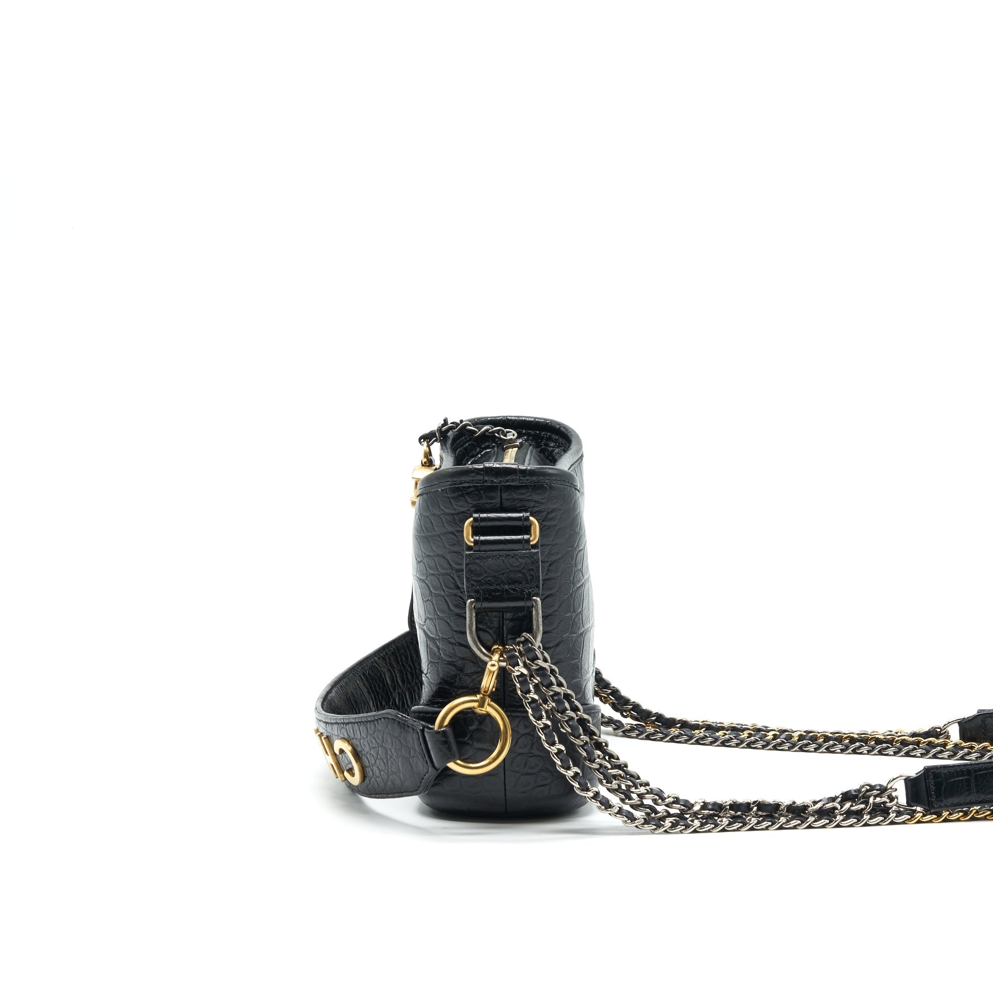 Chanel Small Gabrielle Hobo Bag Crocodile Embossed Calfskin Black