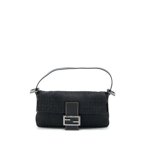 Fendi Zucca Baguette Canvas Black With Silver Hardware