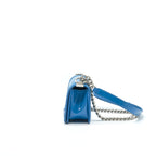 CHANEL SMALL LE BOY BAG IN PATENT LEATHER BLUE SHW
