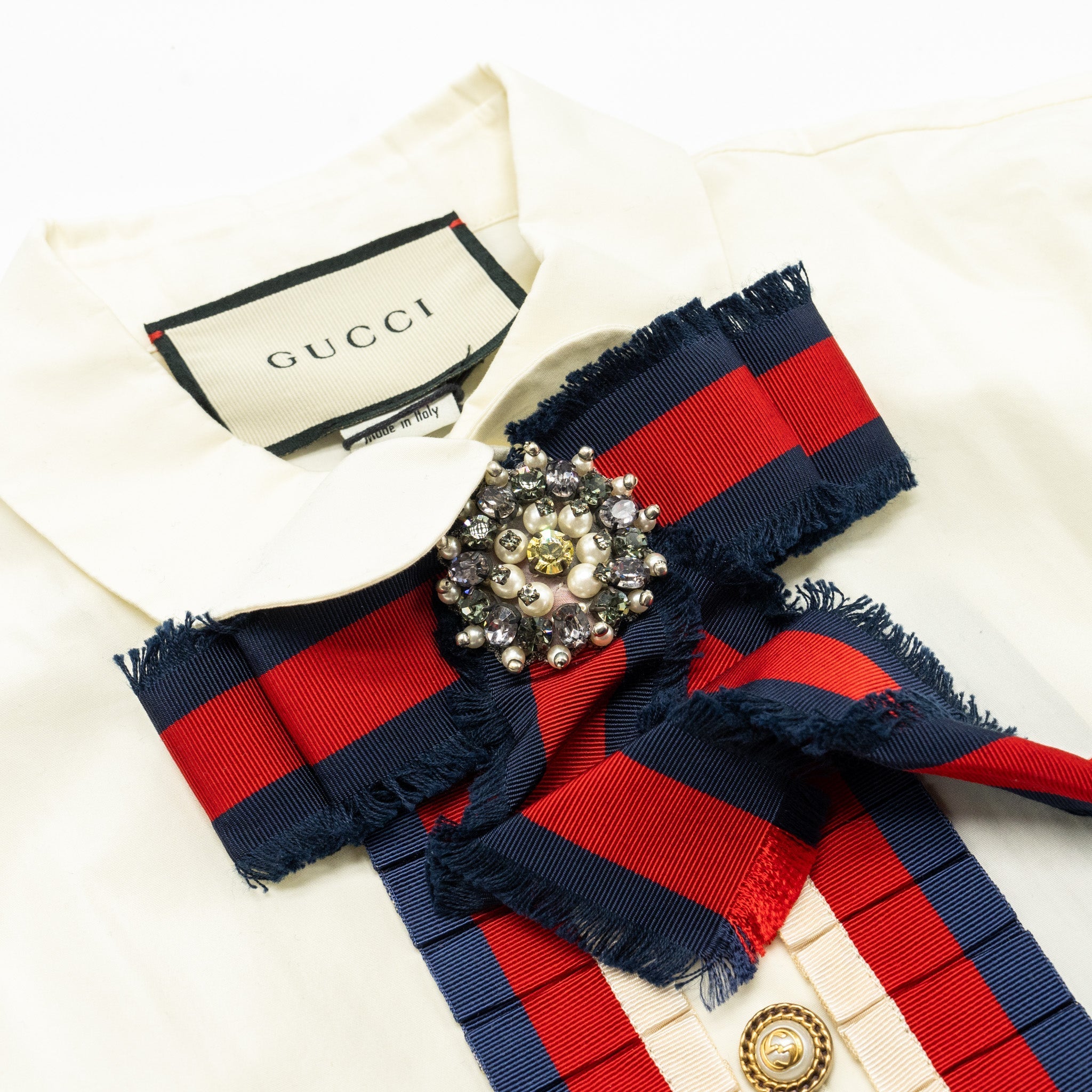 Gucci size 40 cotton poplin shirt / top white/ multicolor