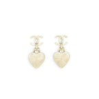 Chanel CC Logo And Heart Earrings Red And Light Gold Tone