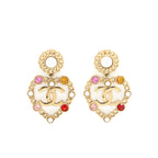 Chanel CC And Heart Giant Earrings Gold Tone