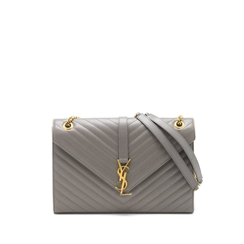 Saint Laurent Envelope Large Bag Calfskin Grey GHW