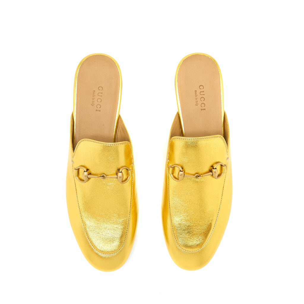 Gucci Size 38 Princetown Slipper Gold With GHW