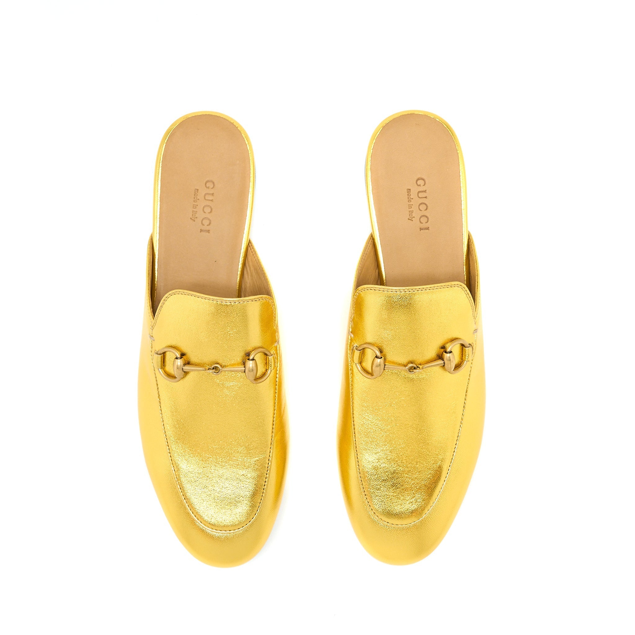 Gucci Size 38 Princetown Slipper Gold With GHW