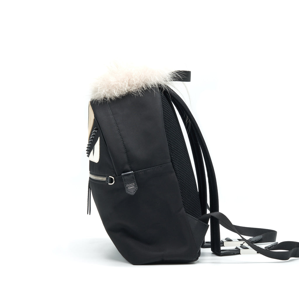 Fendi Monster Backpack in Black with Fur