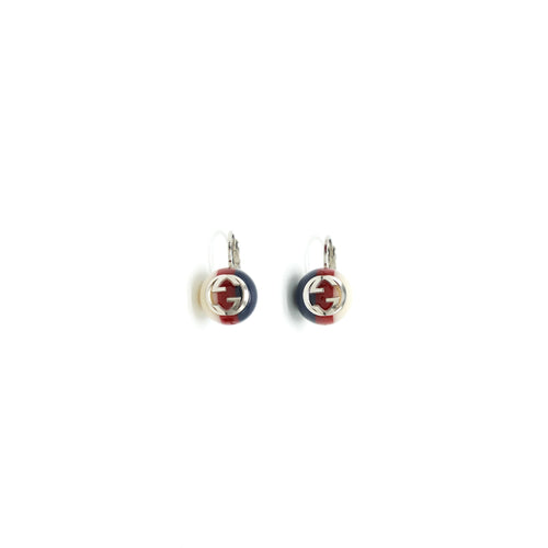 GUCCI GG Pearl Leverback Earrings WHITE/RED/BLUE
