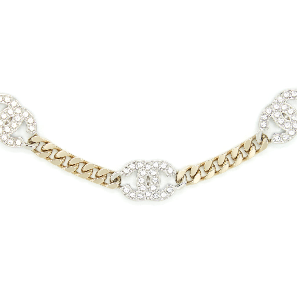 Chanel Mini CC Logo Choker / Double Chain Bracelet Light Gold Tone