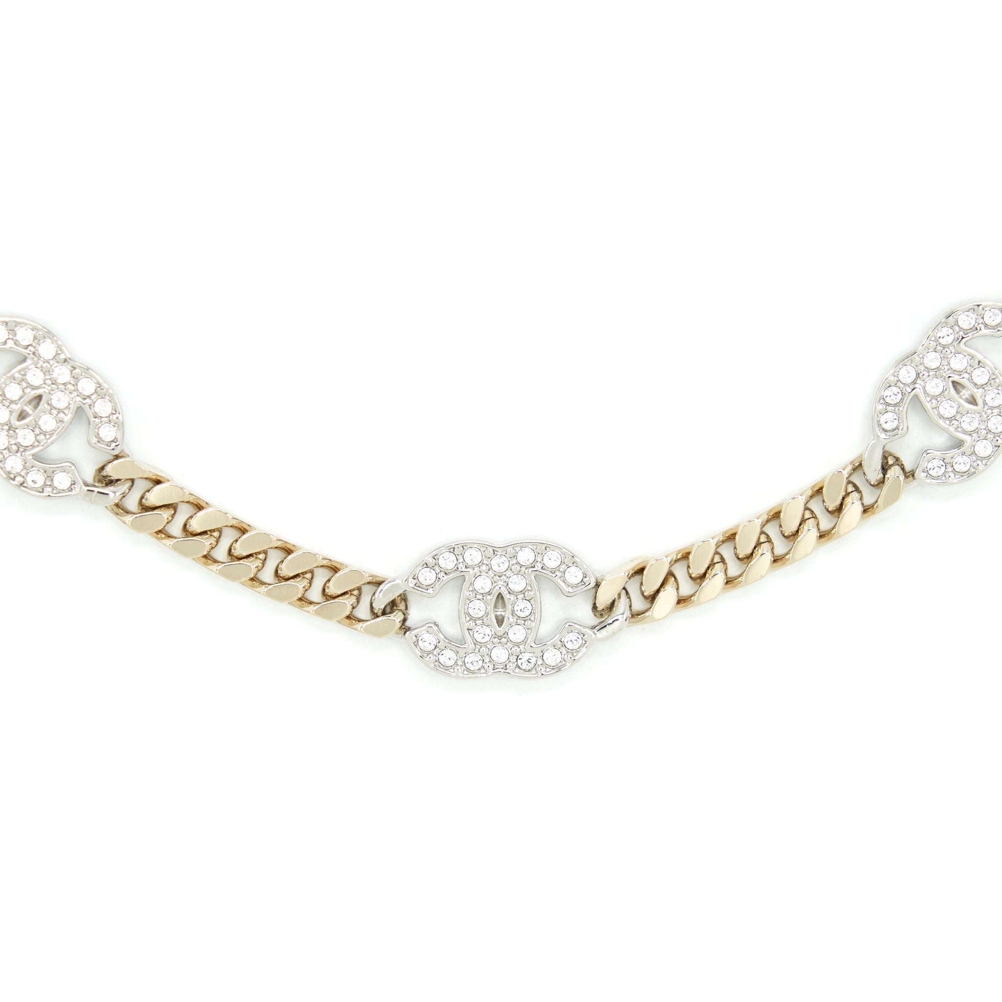 Chanel Mini CC Logo Choker / Double Chain Bracelet Light Gold Tone