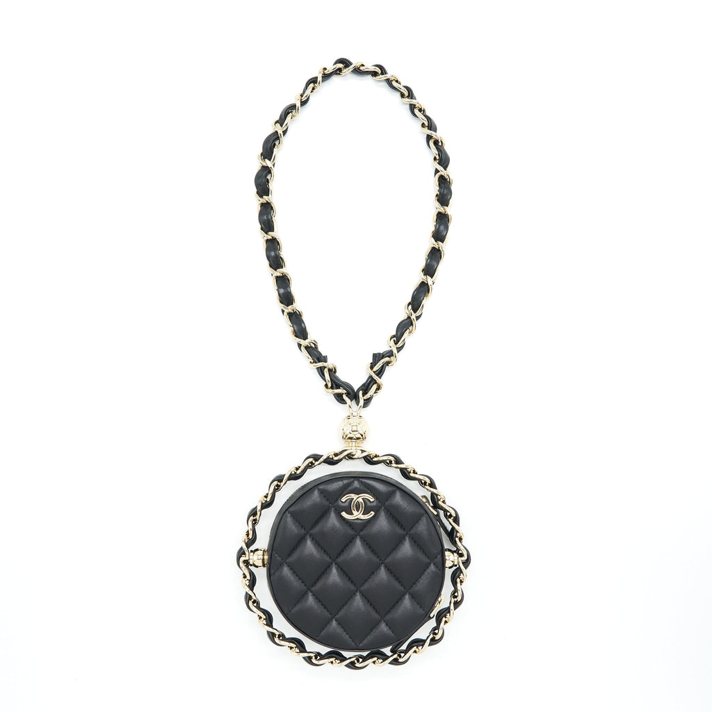 Chanel Round Clutch With Chain Lambskin Black LGHW