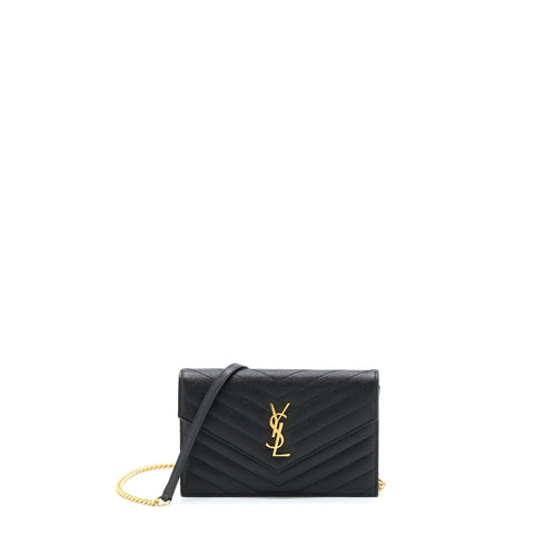 Saint Laurent/YSL Envelop Chain Wallet Black GHW