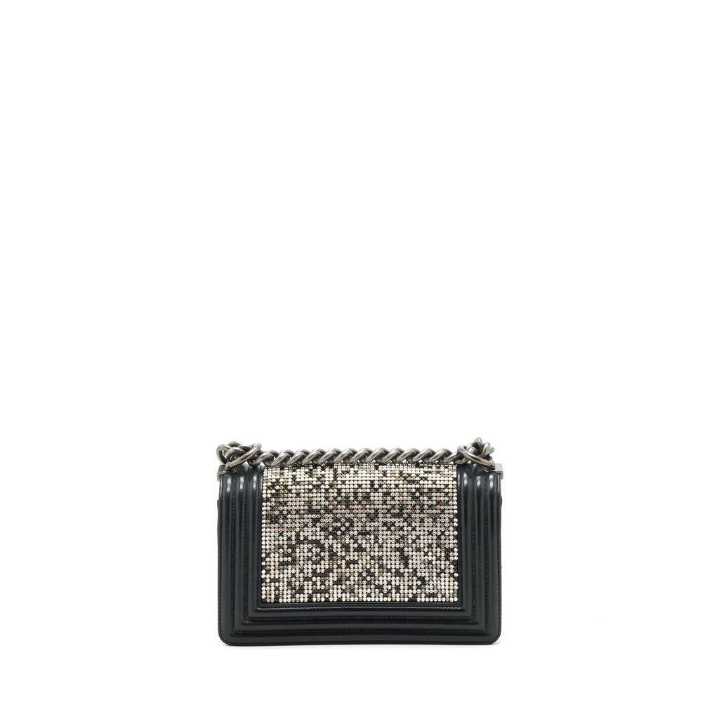 Chanel Small Boy With Crystals Lambskin Black Ruthenium Hardware
