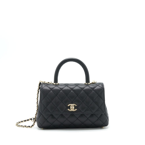 Chanel Small Coco Handle Caviar Black LGHW (Microchip)