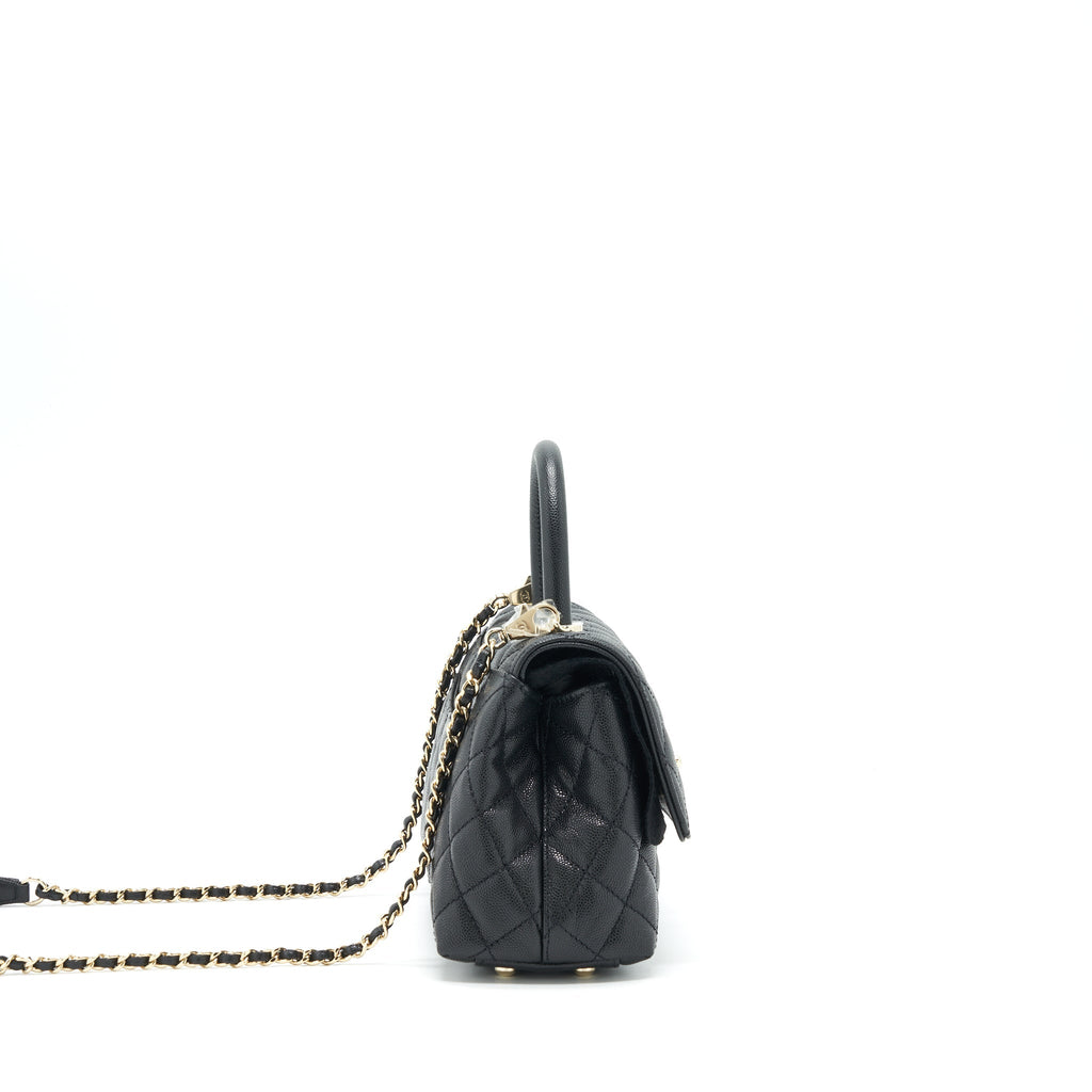 Chanel Small Coco Handle Caviar Black LGHW (Microchip)