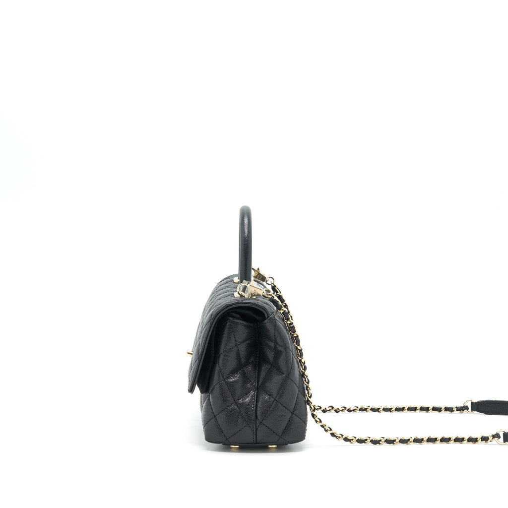 Chanel Small Coco Handle Caviar Black LGHW (Microchip)