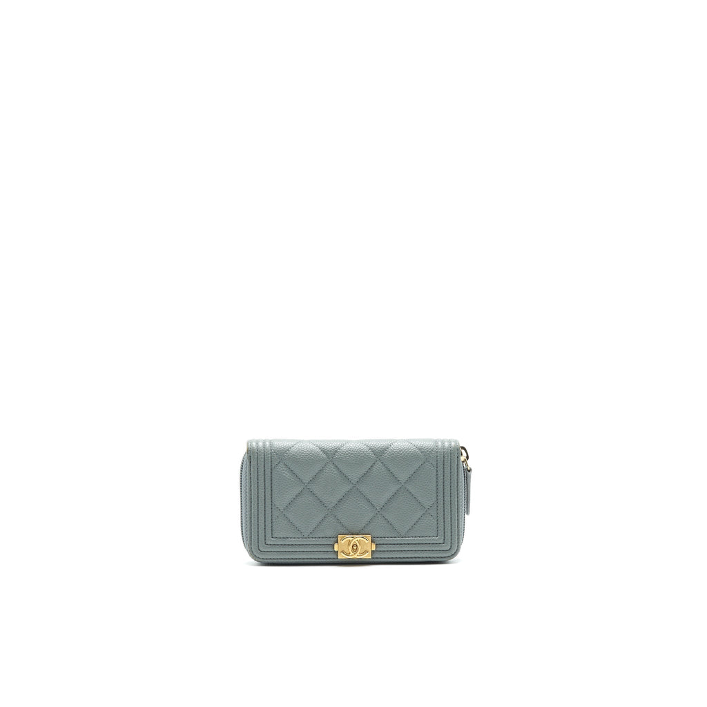 Chanel Caviar small Zip Wallet Grey GHW