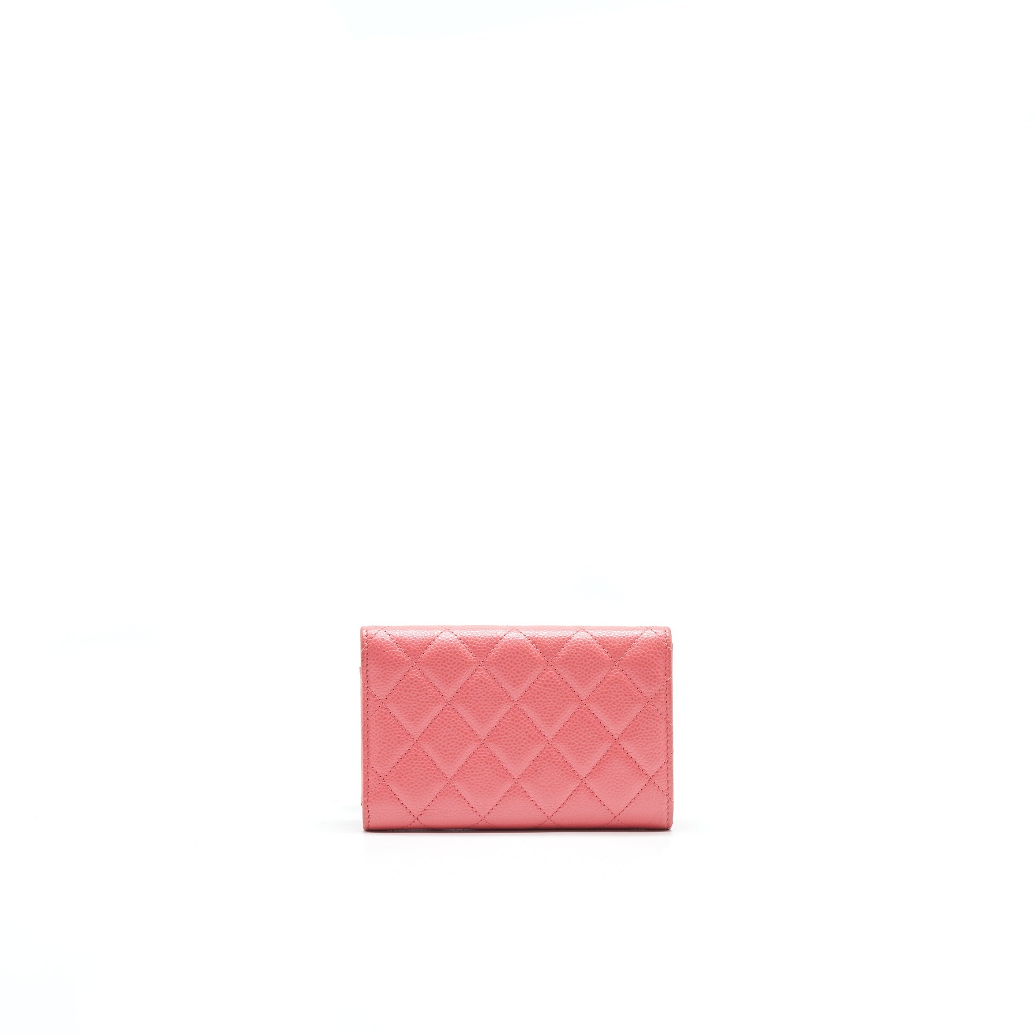 CHANEL CAVIAR FLAP WALLET ROSE PINK WITH GOLD CC LOGO