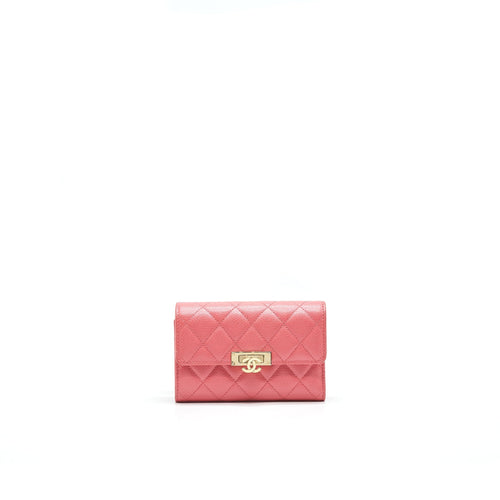 CHANEL CAVIAR FLAP WALLET ROSE PINK WITH GOLD CC LOGO