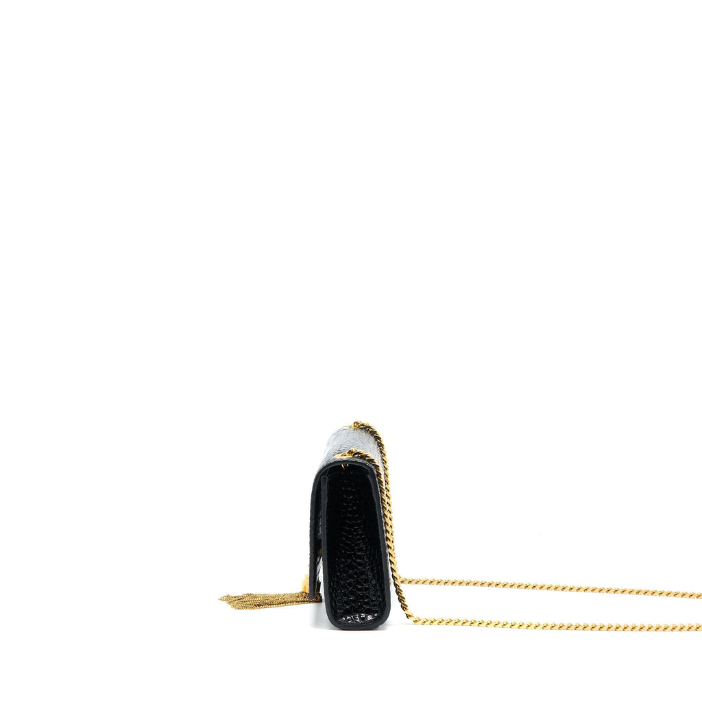 Saint Laurent Kate Bag Croc Embossed Calfskin Black GHW