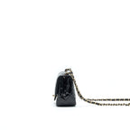 CHANEL MINI SQUARE FLAP BAG QUILTED PATENT LEATHER BLACK GHW