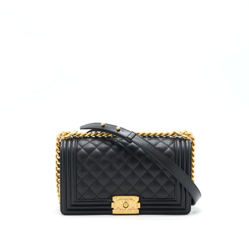Chanel Medium Boy Bag Caviar Black With Brushed GHW (Microchip)
