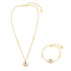 Dior Heart Necklace & Bracelet Multicolour Crystal Gold Tone (Sell in a Set )