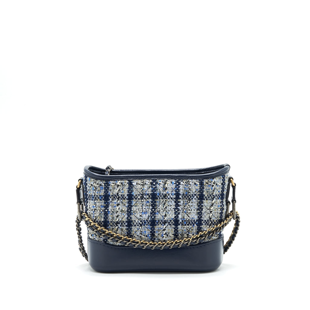 Chanel Small Gabrielle Hobo Bag Tweed Blue With Multi Colour Hardware