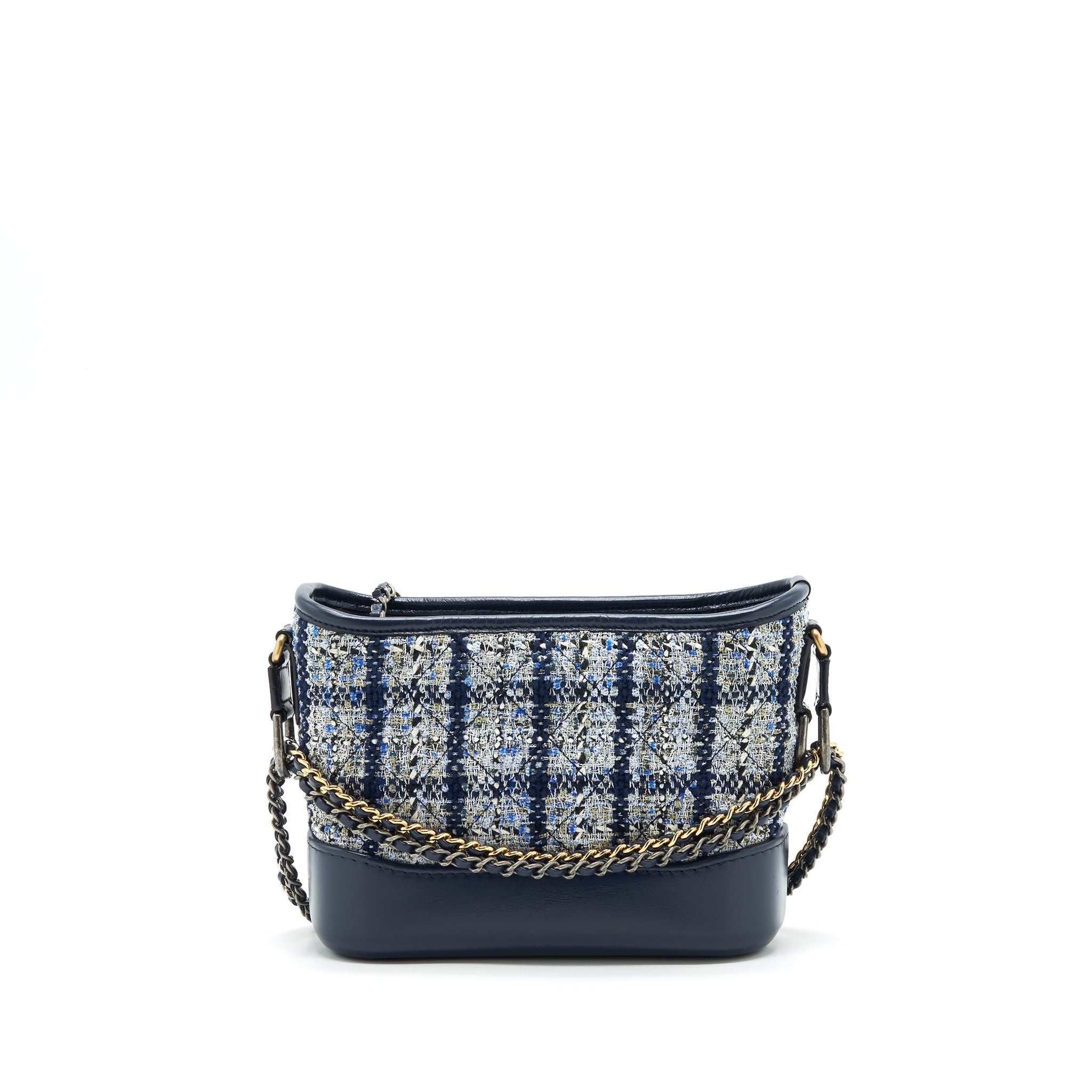 Chanel Small Gabrielle Hobo Bag Tweed Blue With Multi Colour Hardware