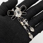 Chanel Crystal/Pearl CC Logo Dropped Necklace Silver Tone