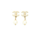 Chanel CC logo crystal with pearl drop earring LGHW