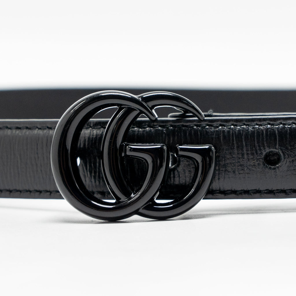 Gucci Size 75 GG Marmont 20MM Thin Belt Black Leather Black Hardware
