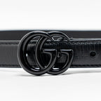 Gucci Size 75 GG Marmont 20MM Thin Belt Black Leather Black Hardware