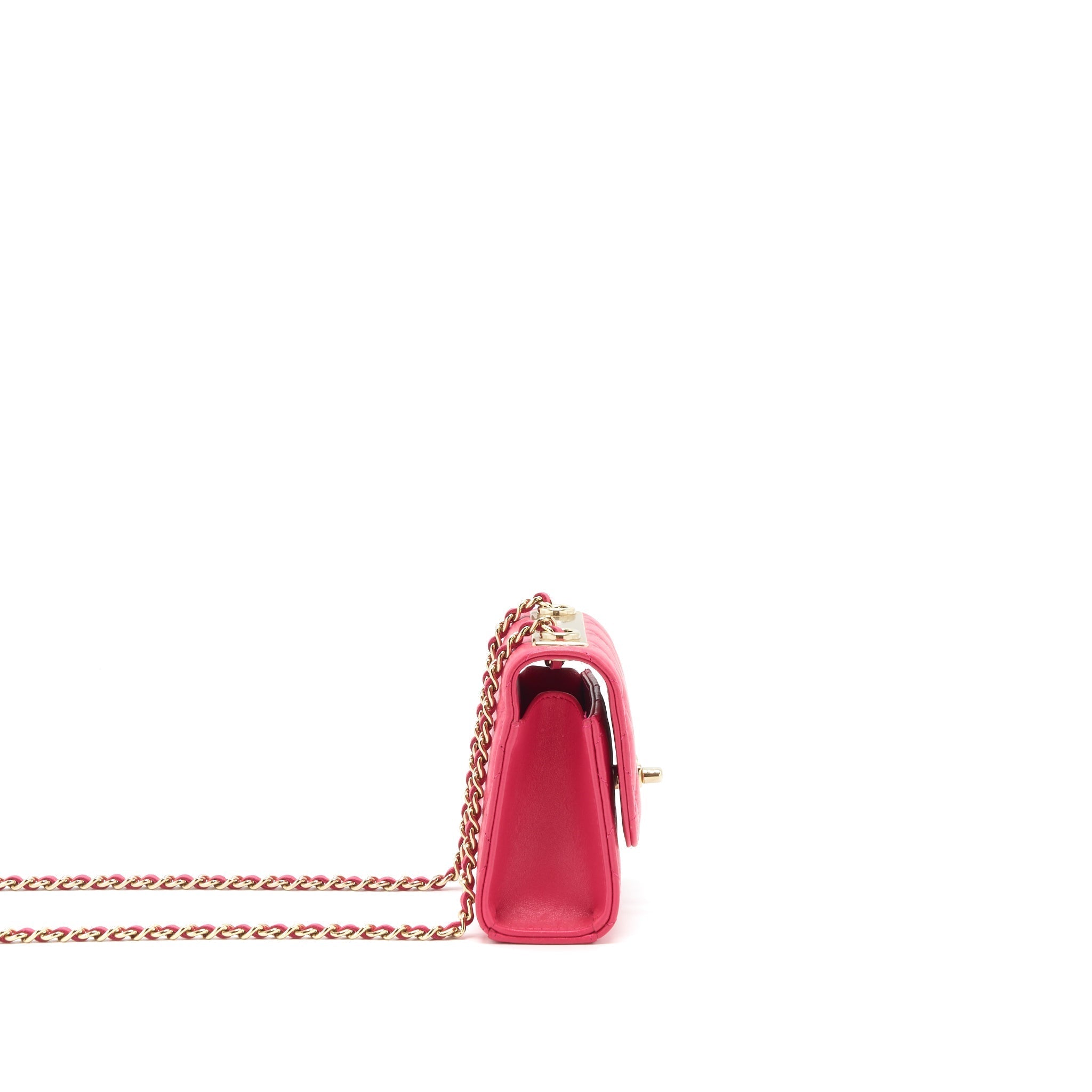 Chanel mini trendy cc chain wallet lambskin hot pink LGHW