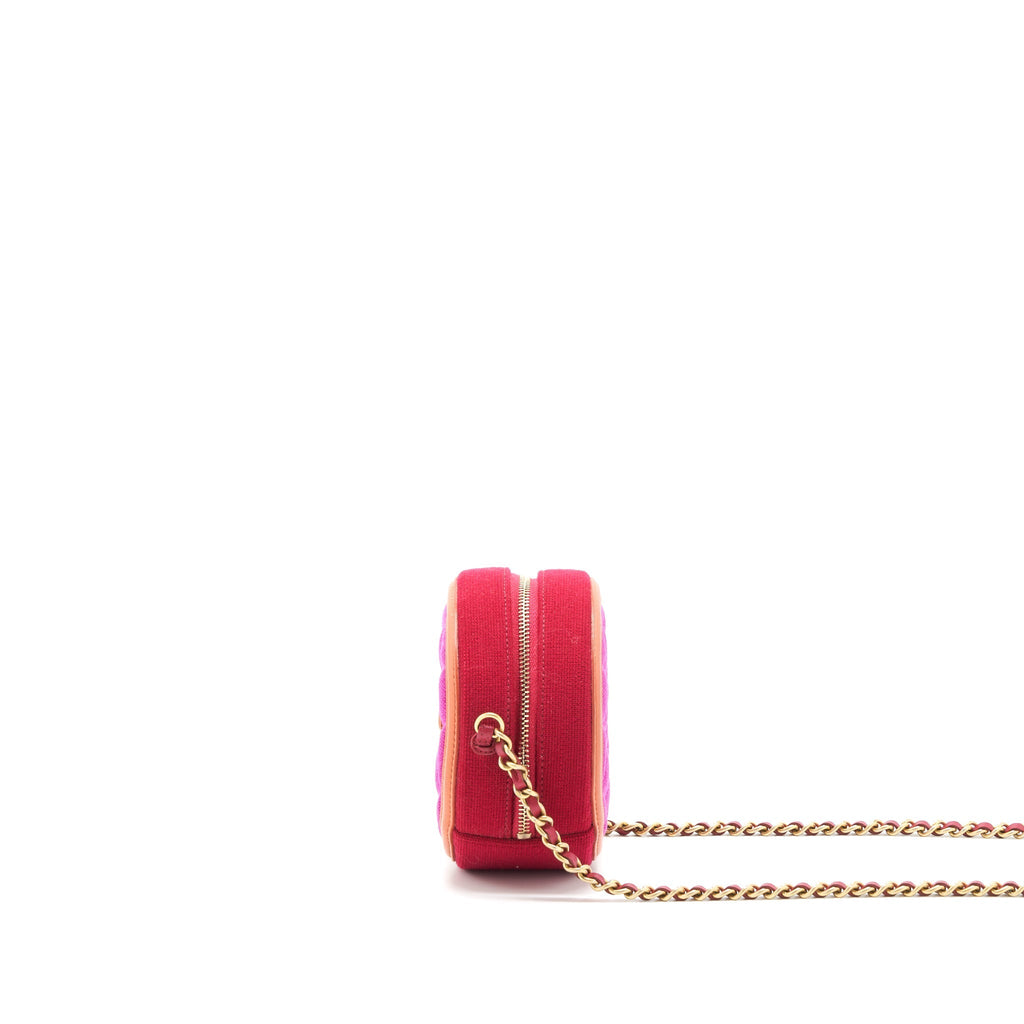 Chanel mini round Vanity with Chain Fabric Multi colour GHW