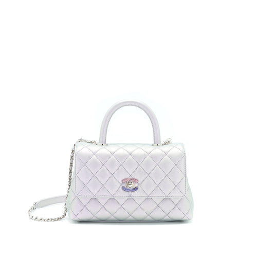 Chanel 21K Small Coco Handle 24cm Caviar Iridescent Lilac Rainbow Hardware (Microchip)