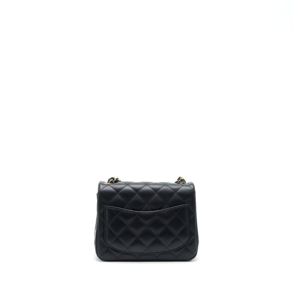 Chanel Mini Square Flap Bag Lambskin Black LGHW (Microchip)