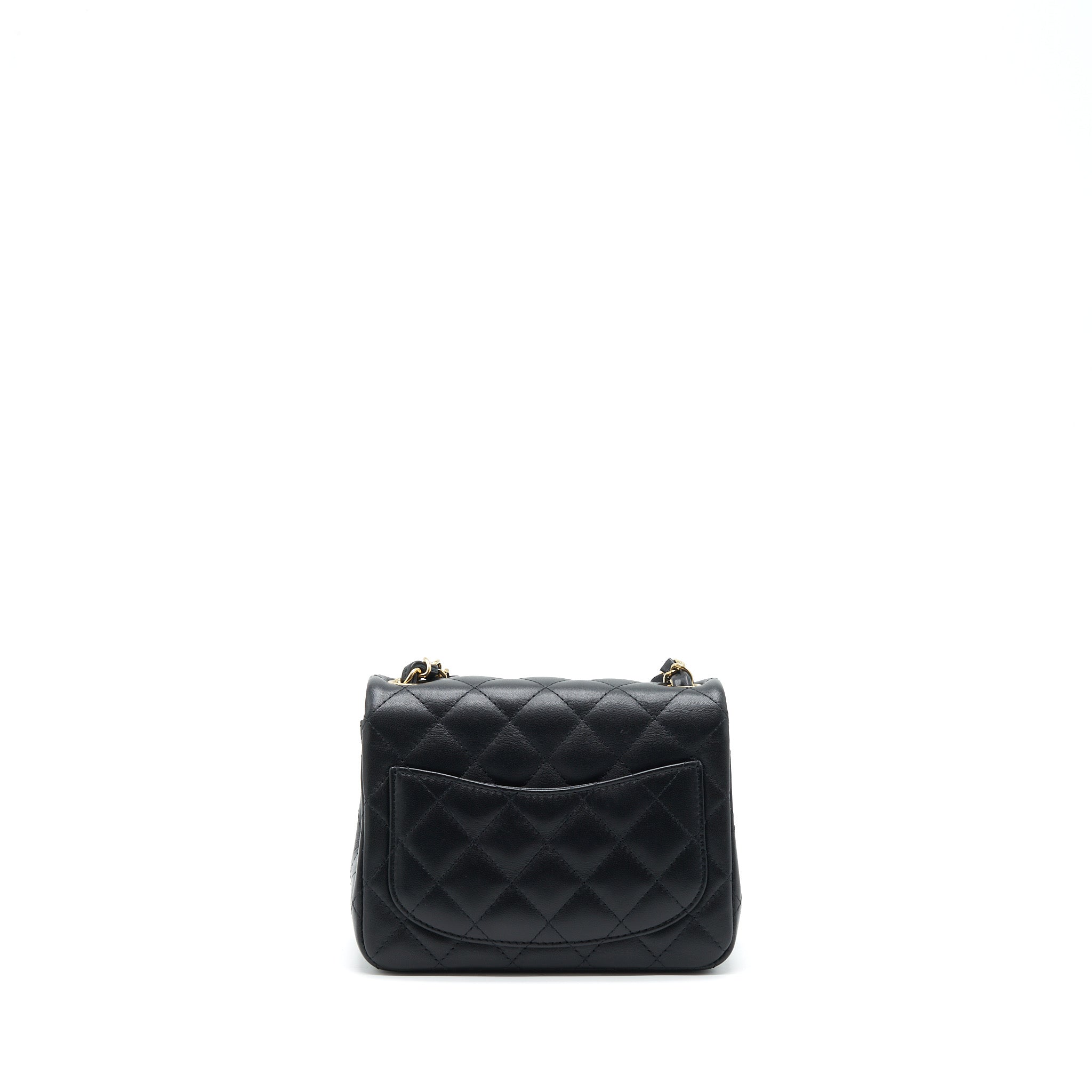 Chanel Mini Square Flap Bag Lambskin Black LGHW (Microchip)