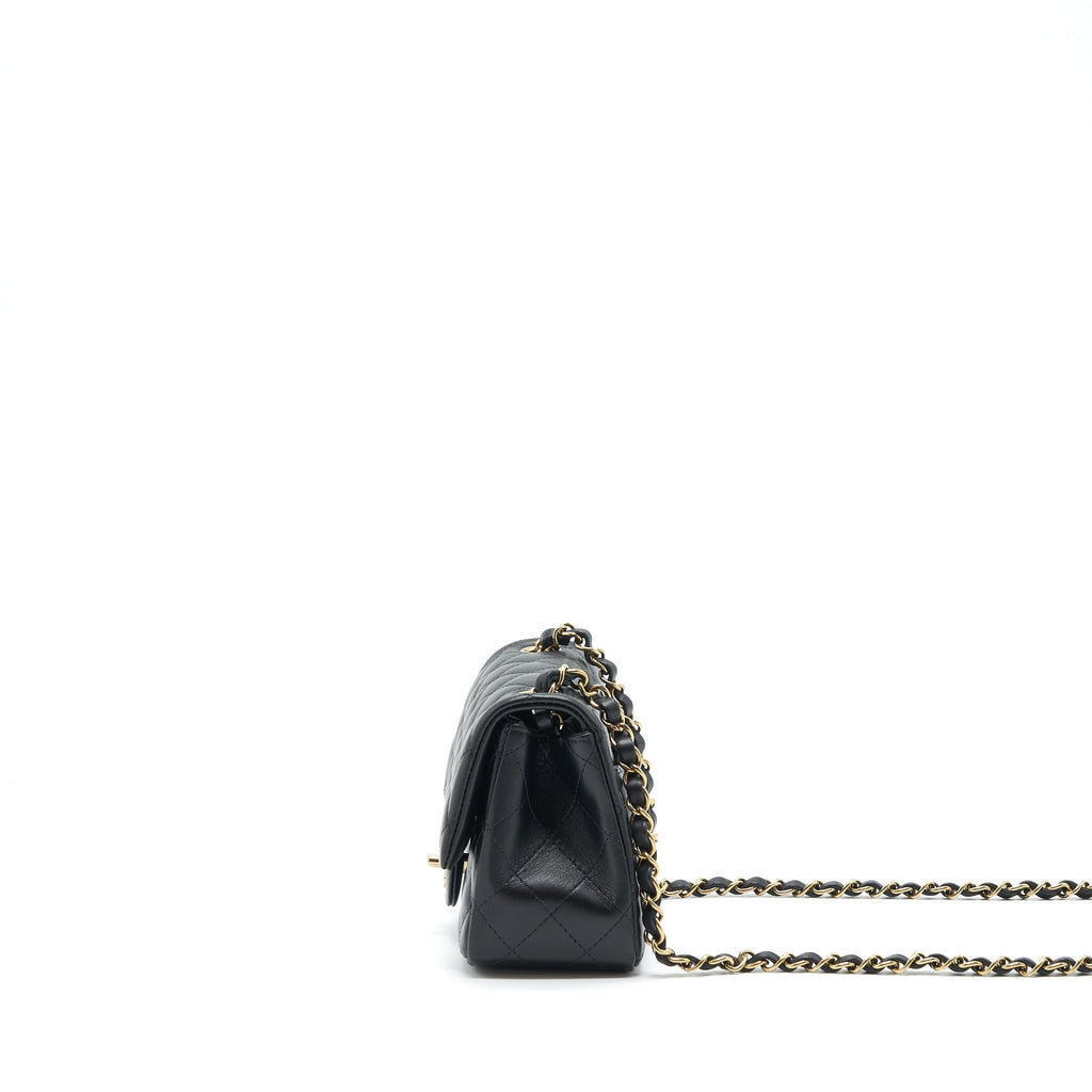 Chanel Mini Square Flap Bag Lambskin Black LGHW (Microchip)