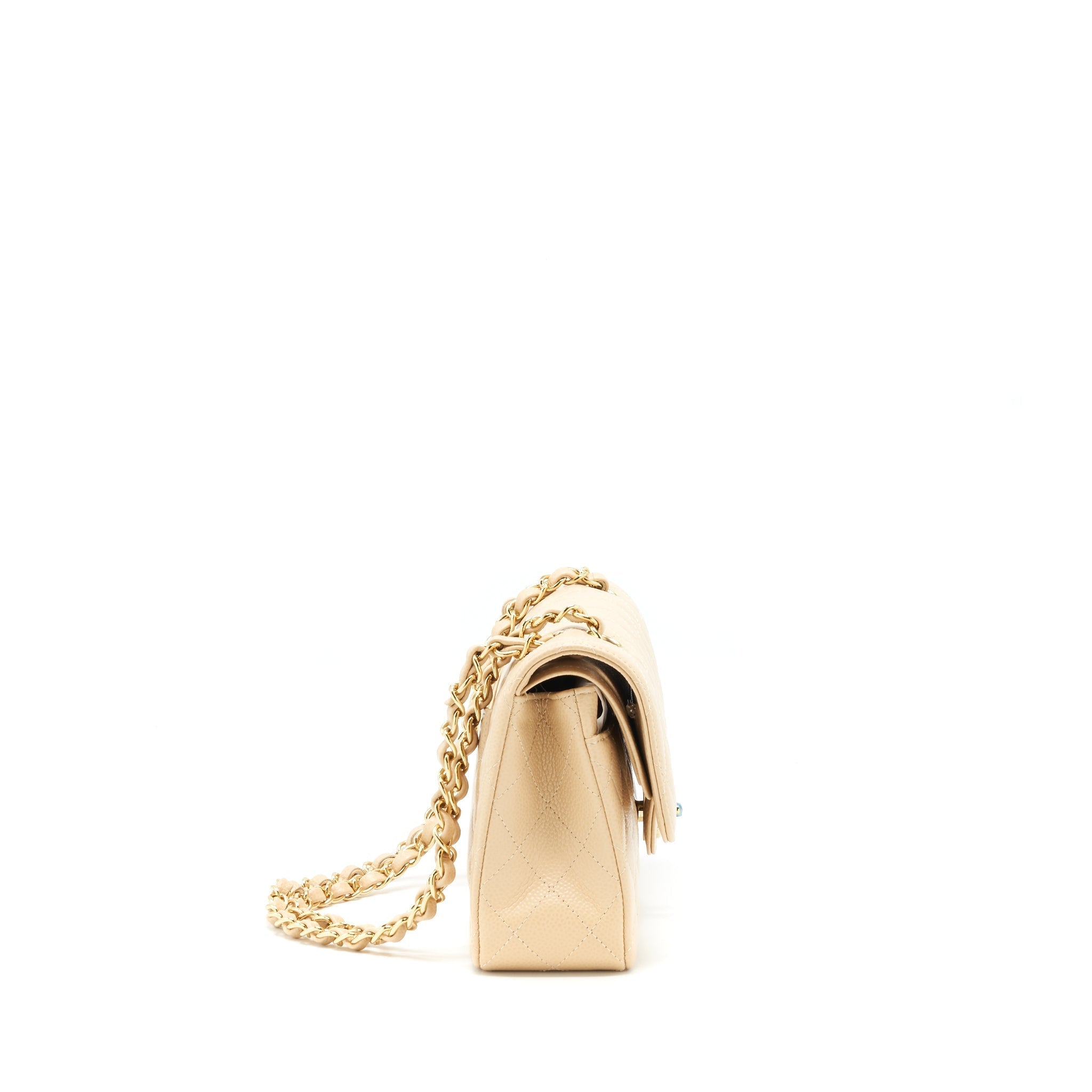 Chanel small classic double flap bag caviar beige GHW