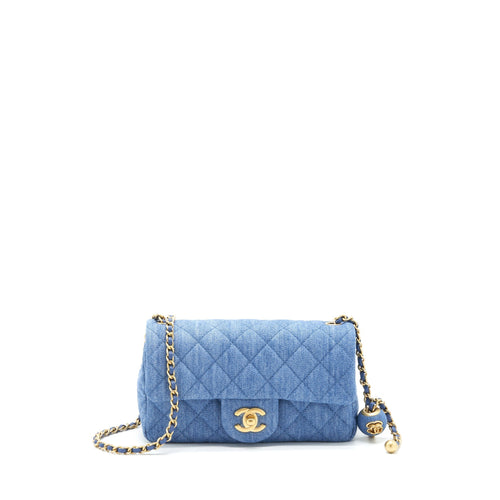Chanel Pearl Crush Mini Rectangular Flap Bag Denim Blue GHW (Microchip)