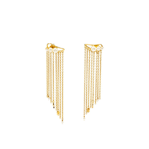 DIOR CD Star Pearls Dropped Earrings Gold Tone