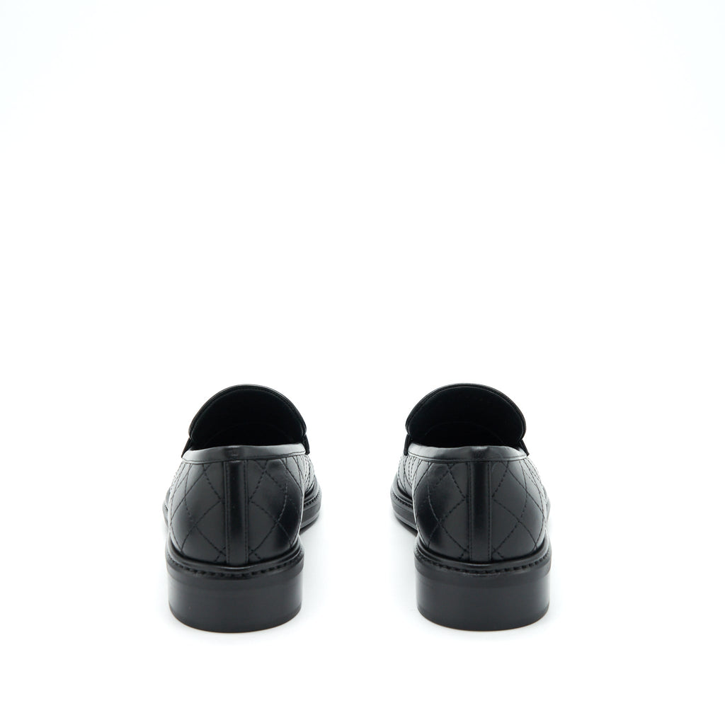 Chanel Size 37 Quilted Leather With CC Logo Loafer Black LGHW
