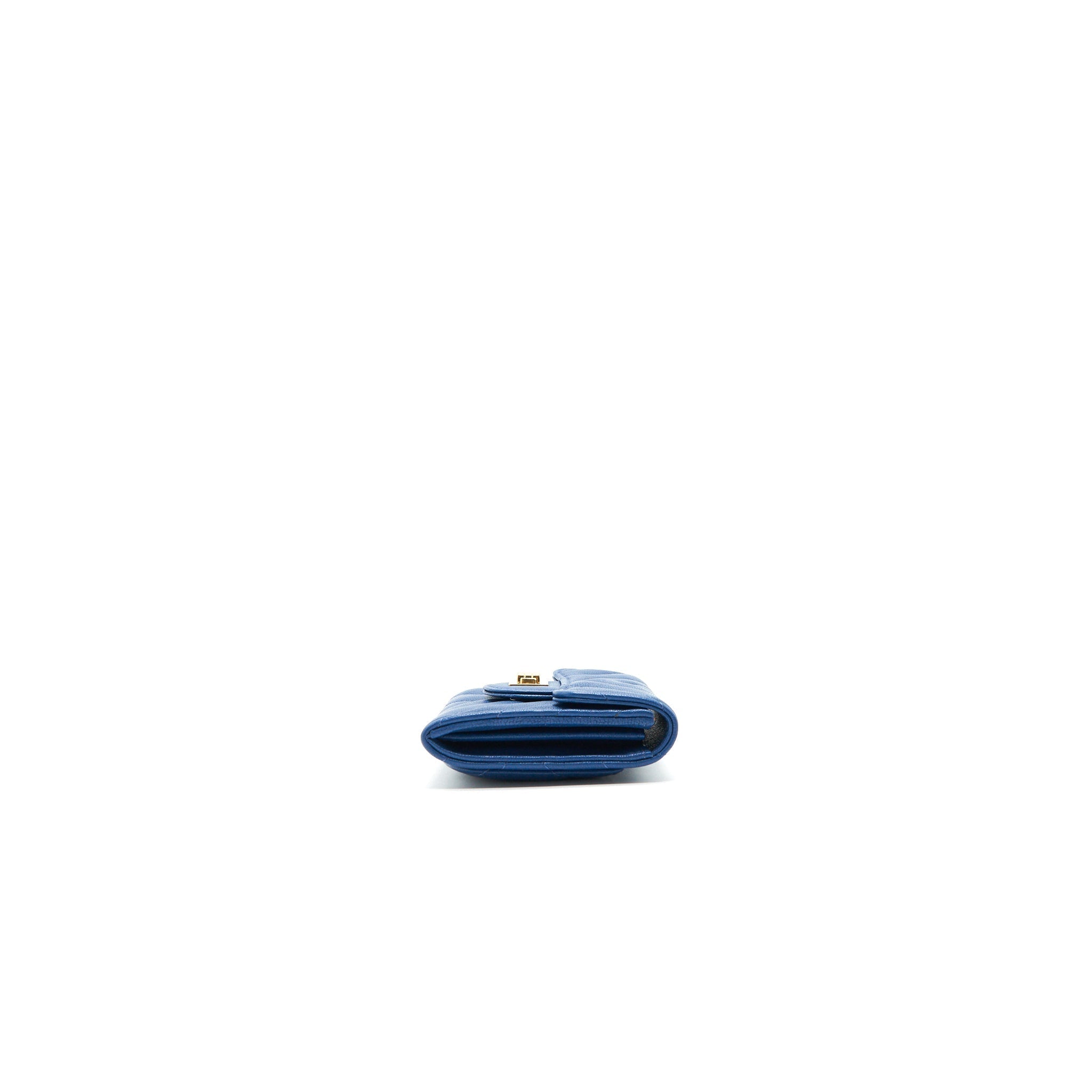 Chanel Chevron 2.55 reissue card Holder Blue GHW