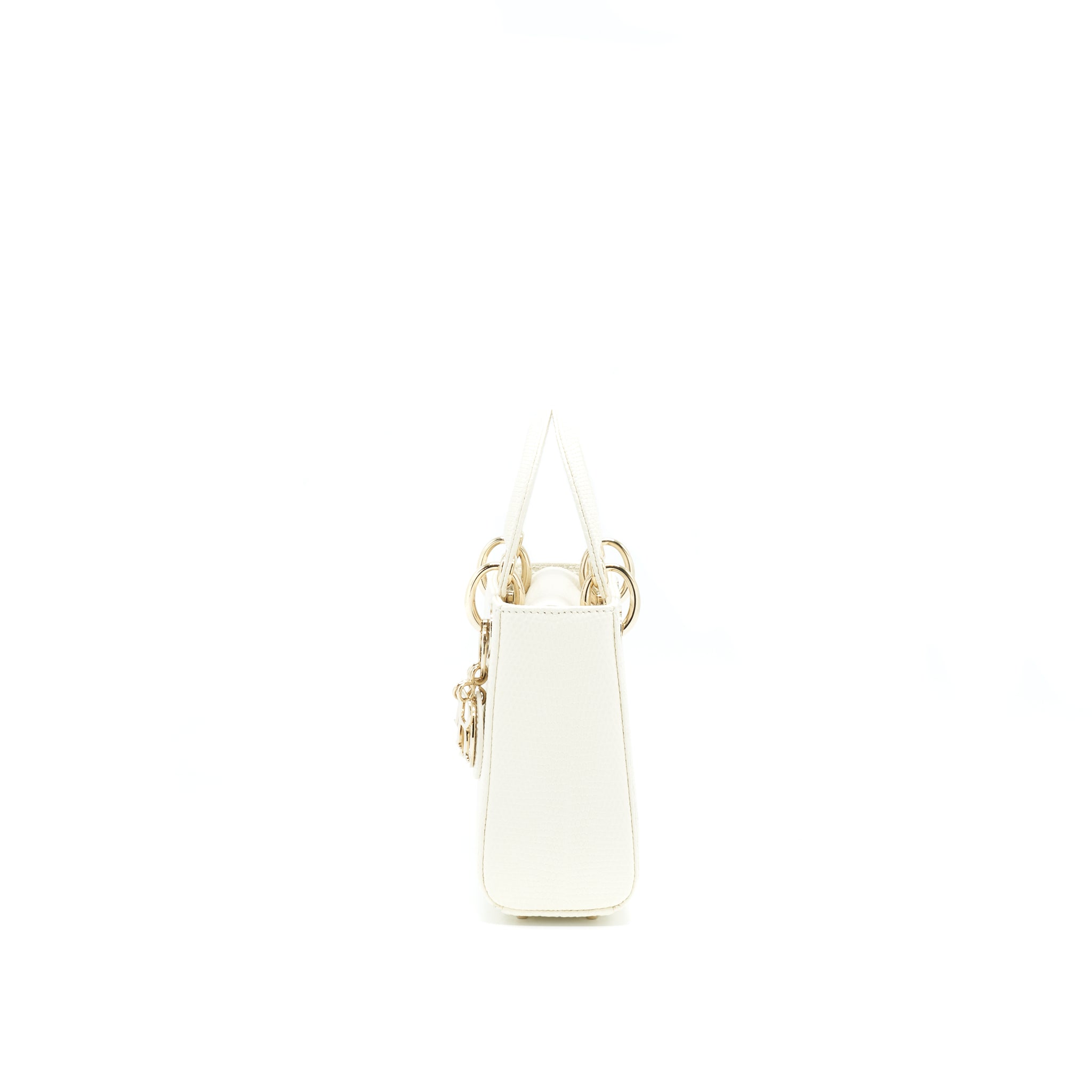 Dior Lizard Mini Lady Dior Bag White LGHW