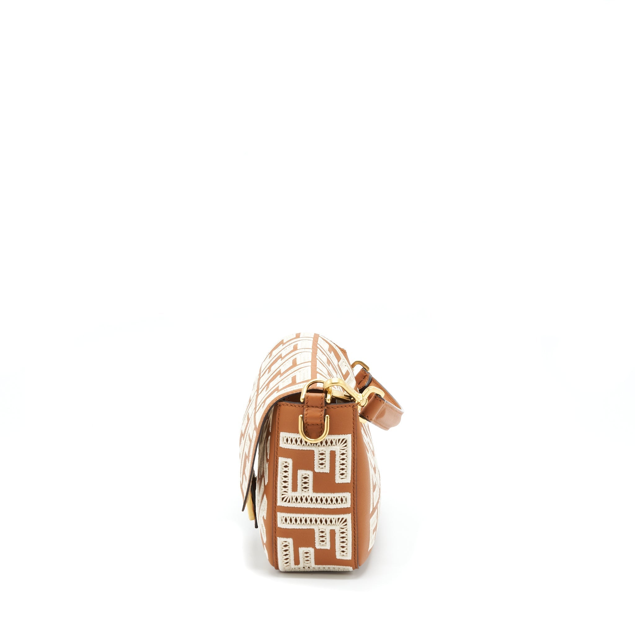 Fendi Baguette Calfskin Brown And White GHW